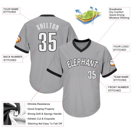 Custom Gray White-Black Authentic Throwback Rib-Knit Baseball Jersey Shirt