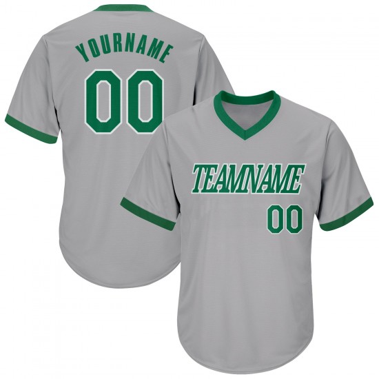 Custom Gray Kelly Green-White Authentic Throwback Rib-Knit Baseball Jersey Shirt