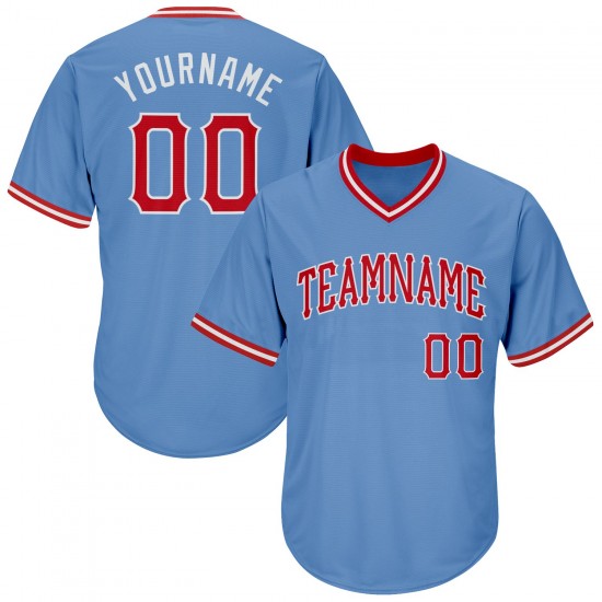 Custom Light Blue Red-White Authentic Throwback Rib-Knit Baseball Jersey Shirt