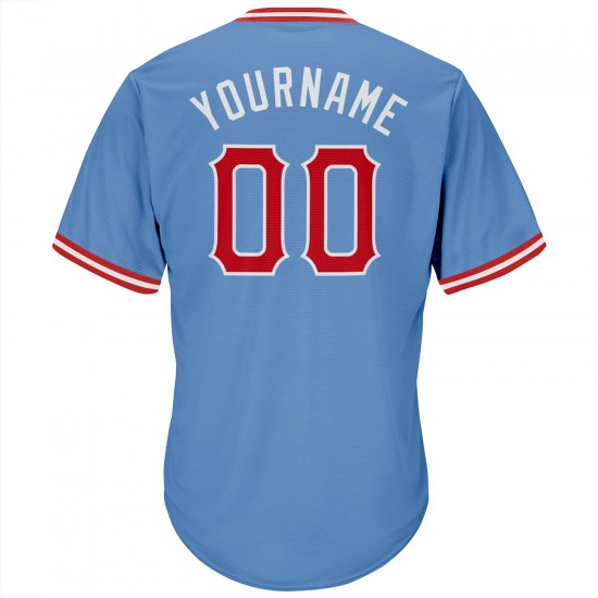 Custom Light Blue Red-White Authentic Throwback Rib-Knit Baseball Jersey Shirt