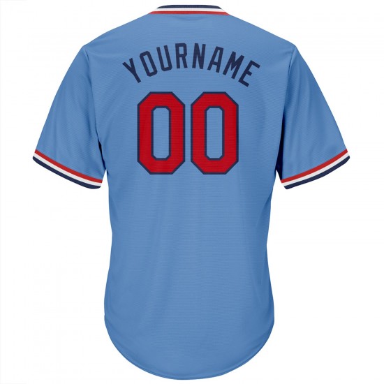 Custom Light Blue Red-Navy Authentic Throwback Rib-Knit Baseball Jersey Shirt