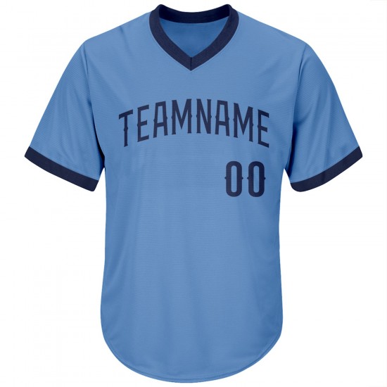 Custom Light Blue Navy Authentic Throwback Rib-Knit Baseball Jersey Shirt