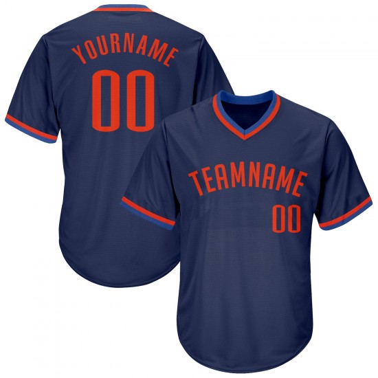 Custom Navy Orange-Blue Authentic Throwback Rib-Knit Baseball Jersey Shirt