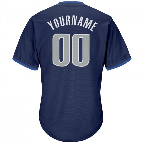 Custom Navy Gray-Blue Authentic Throwback Rib-Knit Baseball Jersey Shirt