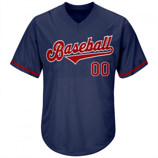 Custom Navy Red-White Authentic Throwback Rib-Knit Baseball Jersey Shirt