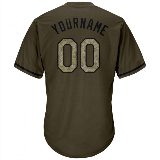 Custom Olive Camo-Black Authentic Salute To Service Throwback Rib-Knit Baseball Jersey Shirt