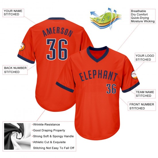 Custom Orange Navy-White Authentic Throwback Rib-Knit Baseball Jersey Shirt