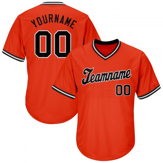 Custom Orange Black-White Authentic Throwback Rib-Knit Baseball Jersey Shirt