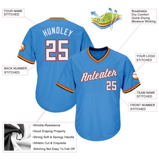 Custom Powder Blue White-Orange Authentic Throwback Rib-Knit Baseball Jersey Shirt