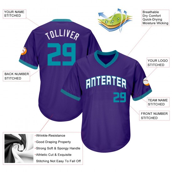 Custom Purple Teal-White Authentic Throwback Rib-Knit Baseball Jersey Shirt