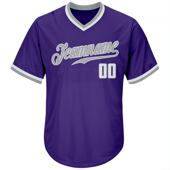 Custom Purple White-Gray Authentic Throwback Rib-Knit Baseball Jersey Shirt