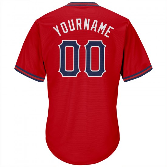 Custom Red Navy-White Authentic Throwback Rib-Knit Baseball Jersey Shirt