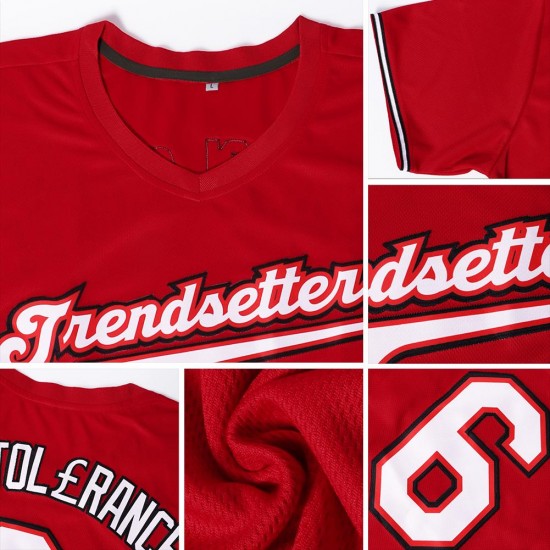 Custom Red White-Gold Authentic Throwback Rib-Knit Baseball Jersey Shirt