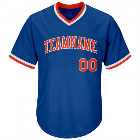 Custom Royal Orange-White Authentic Throwback Rib-Knit Baseball Jersey Shirt