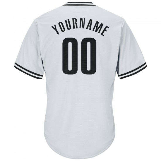 Custom White Black Authentic Throwback Rib-Knit Baseball Jersey Shirt