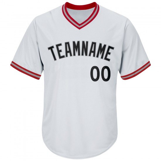 Custom White Black-Red Authentic Throwback Rib-Knit Baseball Jersey Shirt