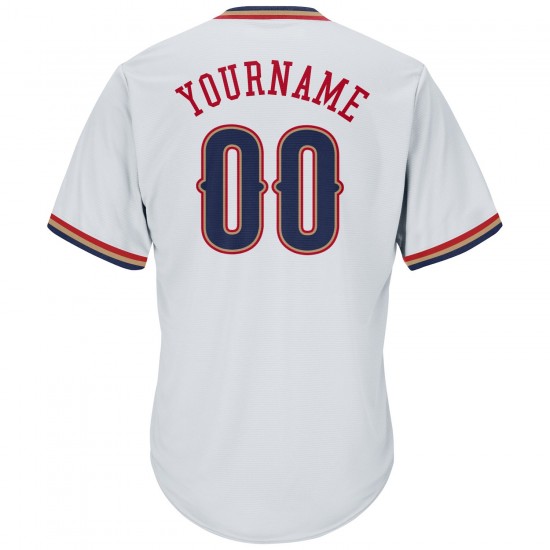 Custom White Navy-Red Authentic Throwback Rib-Knit Baseball Jersey Shirt