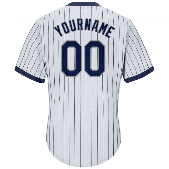 Custom White Navy Strip Navy-Gray Authentic Throwback Rib-Knit Baseball Jersey Shirt