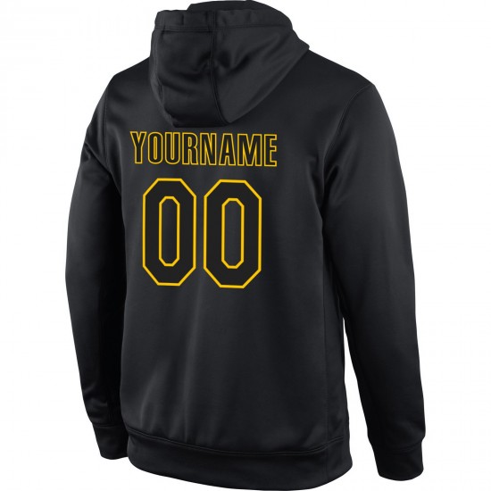 Custom Stitched Black Black-Gold Sports Pullover Sweatshirt Hoodie