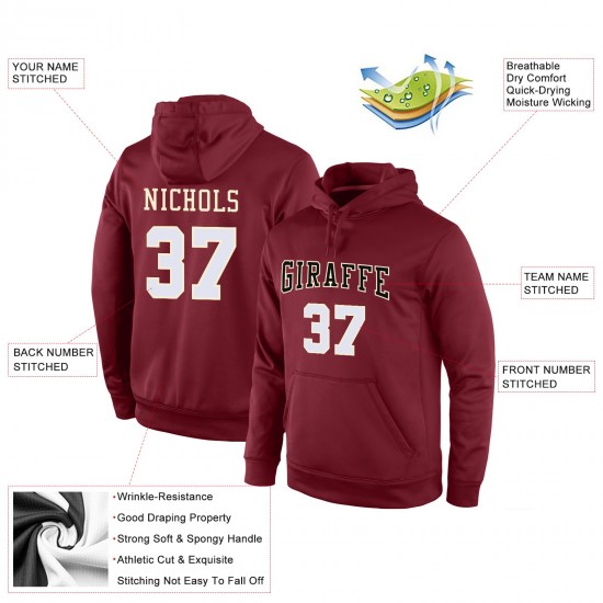 Custom Stitched Burgundy White-Cream Sports Pullover Sweatshirt Hoodie