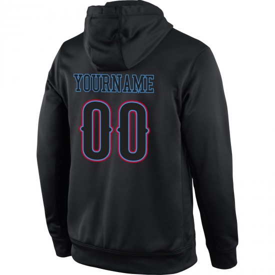 Custom Stitched Black Black-Powder Blue Sports Pullover Sweatshirt Hoodie