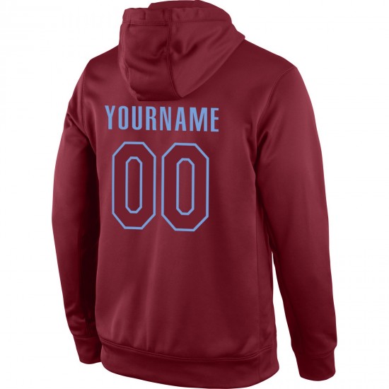 Custom Stitched Burgundy Burgundy-Light Blue Sports Pullover Sweatshirt Hoodie