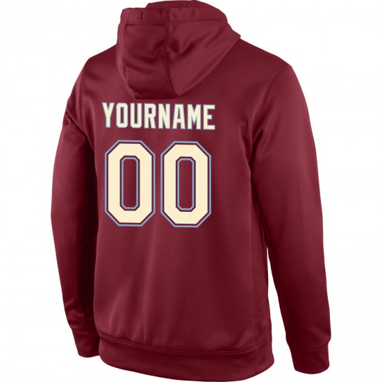 Custom Stitched Burgundy Cream-Light Blue Sports Pullover Sweatshirt Hoodie