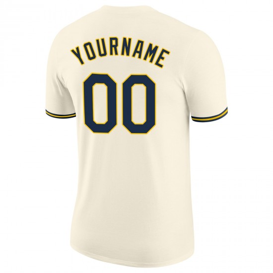 Custom Cream Navy-Gold Performance T-Shirt