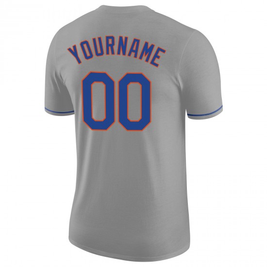 Custom Gray Royal-Orange Performance T-Shirt