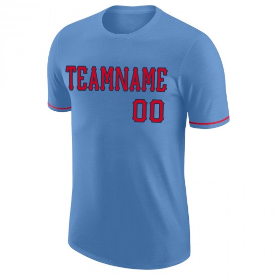 Custom Light Blue Red-Navy Performance T-Shirt