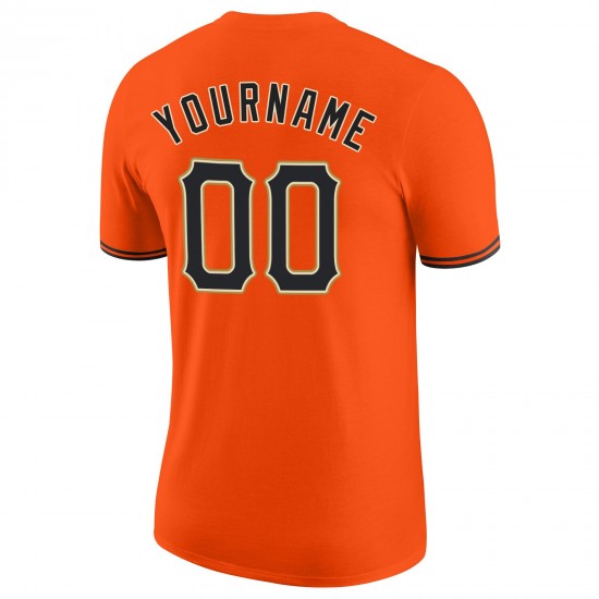 Custom Orange Black-Old Gold Performance T-Shirt