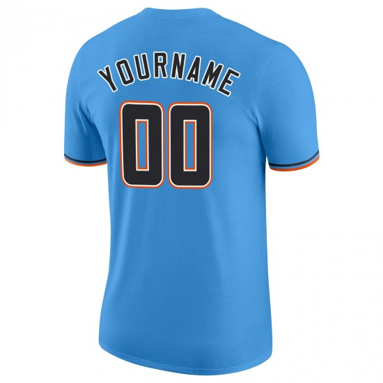 Custom Powder Blue Black-Orange Performance T-Shirt