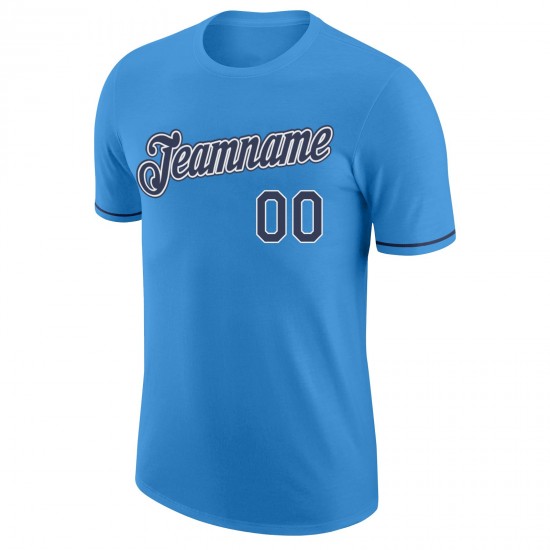 Custom Powder Blue Navy-White Performance T-Shirt