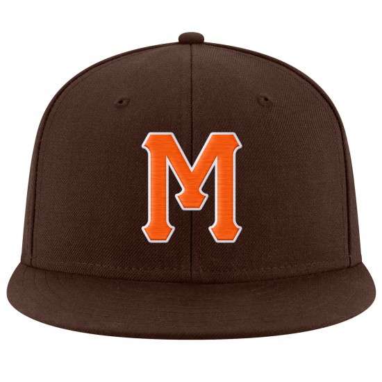 Custom Brown Orange-White Stitched Adjustable Snapback Hat