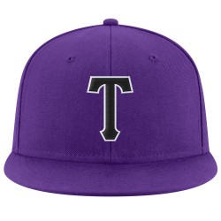 Custom Purple Black-White Stitched Adjustable Snapback Hat