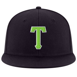 Custom Navy Neon Green-White Stitched Adjustable Snapback Hat