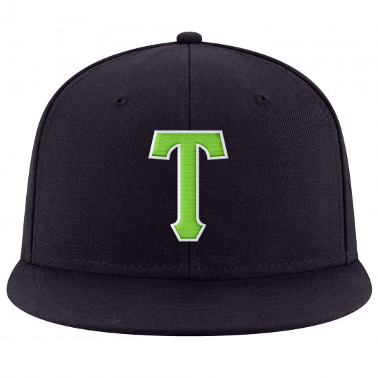 Custom Navy Neon Green-White Stitched Adjustable Snapback Hat