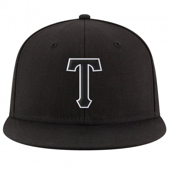 Custom Black Black-White Stitched Adjustable Snapback Hat