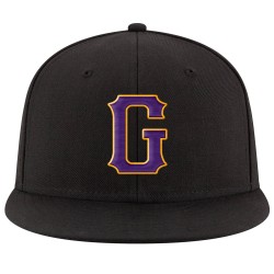 Custom Black Purple-Gold Stitched Adjustable Snapback Hat