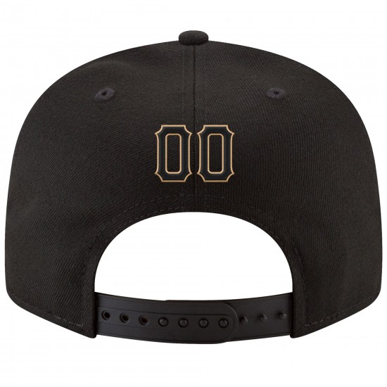 Custom Black Black-Old Gold Stitched Adjustable Snapback Hat