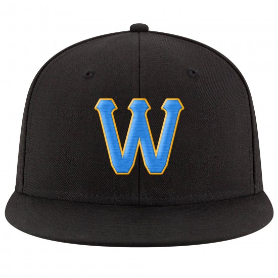 Custom Navy Powder Blue-Gold Stitched Adjustable Snapback Hat