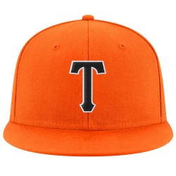 Custom Orange Black-White Stitched Adjustable Snapback Hat