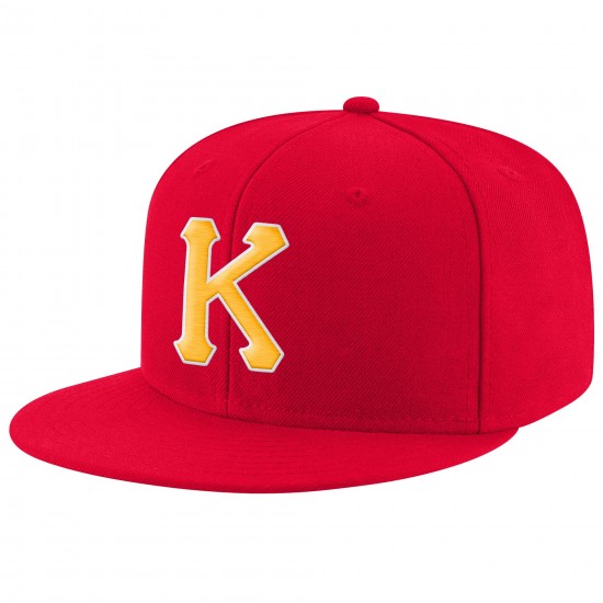 Custom Red Gold-White Stitched Adjustable Snapback Hat