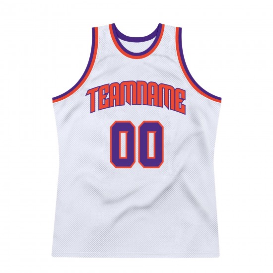 Custom White Purple-Orange Authentic Throwback Basketball Jersey