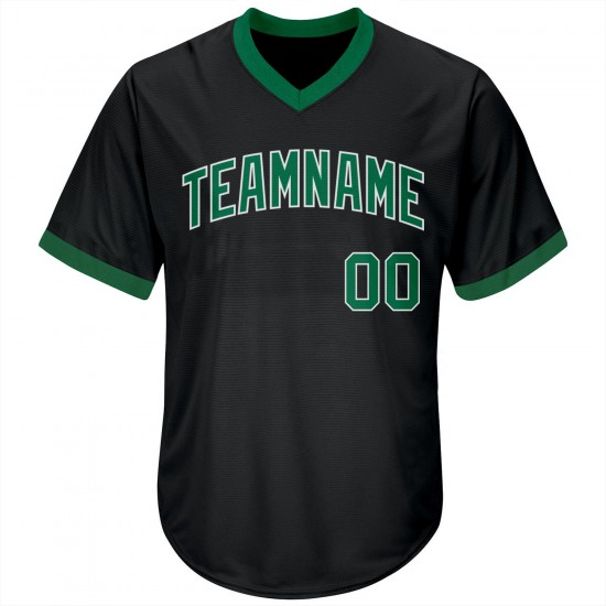 Custom Black Kelly Green-White Authentic Throwback Rib-Knit Baseball Jersey Shirt