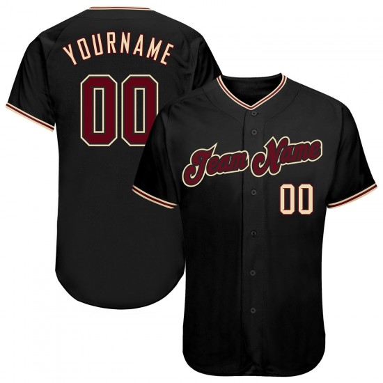 Custom Black Crimson-Khaki Authentic Baseball Jersey