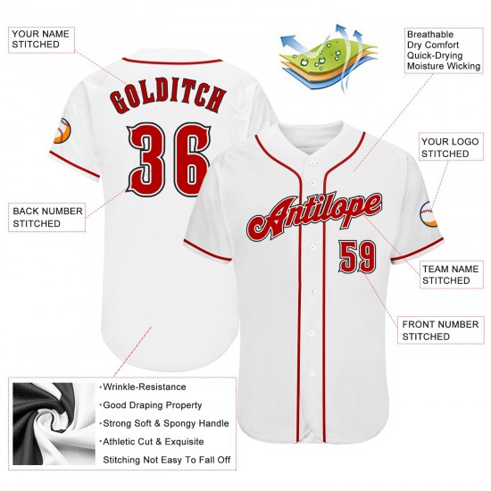 Custom White Red-Black Authentic Baseball Jersey