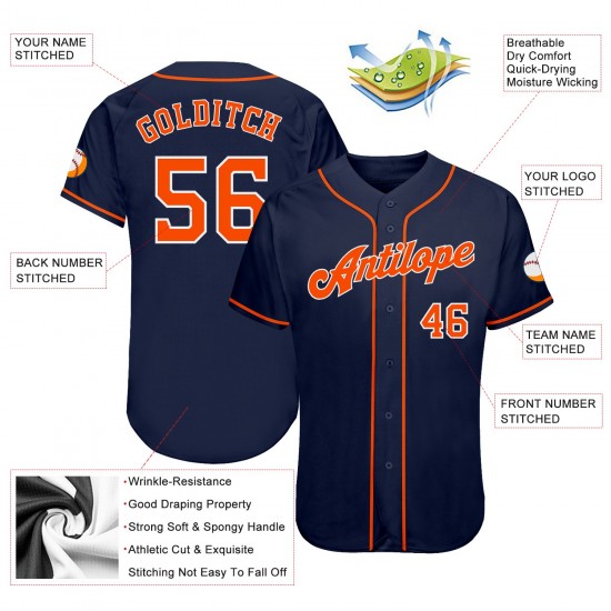 Custom Navy Orange-White Authentic Baseball Jersey