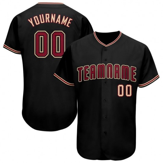 Custom Black Crimson-Khaki Baseball Jersey