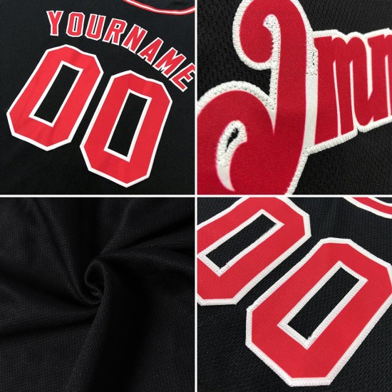 Custom Black White-Crimson Authentic Baseball Jersey